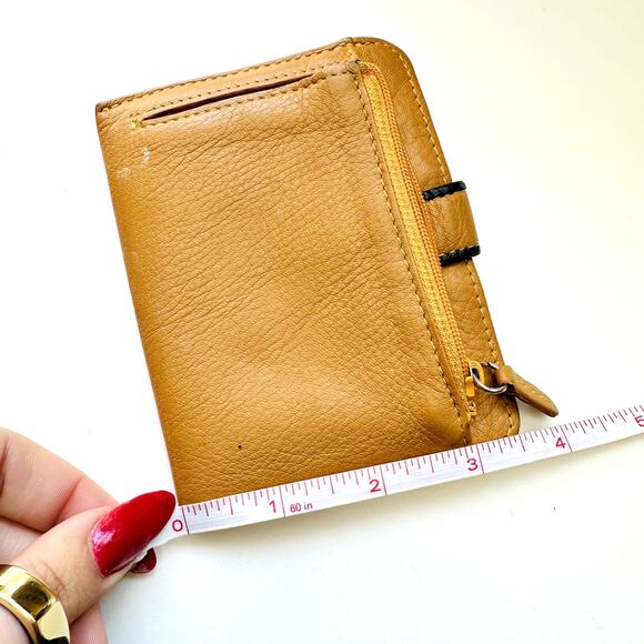 VINTAGE CLUB Brown Tan Leather Zipper Coin Purse Clutch Wallet Card Organizer - Picture 4 of 10
